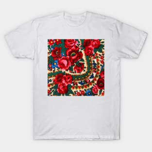 Antique Traditional Russian Folk Art Floral Design T-Shirt